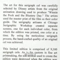 Disney Winnie l'Ourson Sericel, signé à la main par Dale Oliver Édition limitée