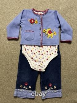 Disney Winnie l’ourson – Ensemble 3 pièces 12 mois : cardigan, body et pantalon en jean – Années 90/Y2K