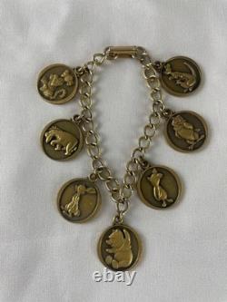 Ensemble Complet Vintage Walt Disney Winnie l'Ourson Bracelet Charm en Ton Doré