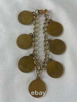 Ensemble Complet Vintage Walt Disney Winnie l'Ourson Bracelet Charm en Ton Doré