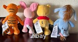 Ensemble de figurines en peluche articulées Disney nuiMOs Tigger, Porcinet, Winnie l'Ourson et Bourriquet NWT