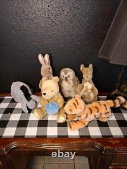 Ensemble de peluches classiques GUND de Winnie l'ourson : Lot de Kanga, Lapin, Hibou et Bourriquet RARE 10-12