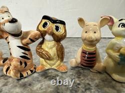 Figurines en porcelaine vintage de Winnie l'Ourson - 6 pièces : Porcinet, Tigrou, Bourriquet, Hibou, Lapin - RARE