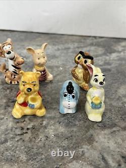 Figurines en porcelaine vintage de Winnie l'Ourson - 6 pièces : Porcinet, Tigrou, Bourriquet, Hibou, Lapin - RARE