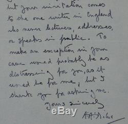 Lettre D'autographe Signée Par A. A. Milne Auteur Des Livres De Winnie L'ourson