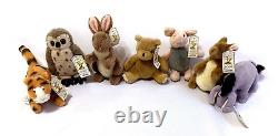 NOUVEL ENSEMBLE MINI EN PELUCHE CLASSIQUE GUND de Winnie l'ourson : Kanga, Lapin, Hibou, Bourriquet - RARE