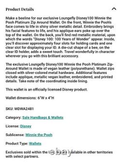 NWT Sac à dos mini cosplay Loungefly Winnie l'Ourson Platinum Disney100