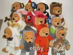 Peluches vintage de Disney Winnie l'Ourson représentant les signes du zodiaque chinois, nouvel ensemble de 11