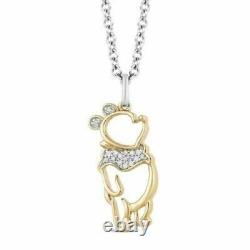 Pendentifs Disney Winnie l'Ourson avec diamant simulé 1 Ct, plaqués or jaune 14 carats.