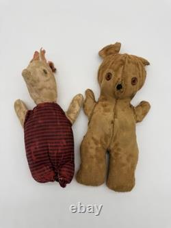Poupées anciennes faites main en tissu rembourré de Winnie l’Ourson et Porcinet des années 1930