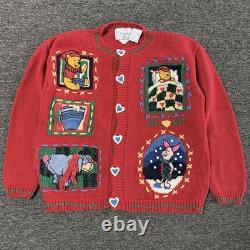Pull vintage rare Disney Store Winnie l’Ourson cardigan rouge tricoté à la main taille L