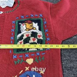 Pull vintage rare Disney Store Winnie l’Ourson cardigan rouge tricoté à la main taille L