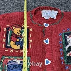 Pull vintage rare Disney Store Winnie l’Ourson cardigan rouge tricoté à la main taille L