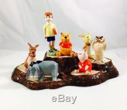 Rare Beswick Winnie L'ourson Vintage Seven Figurines Avec Support De Tronc D'arbre