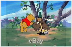 Rare Disney Master Key Animation Cel / Bkgd. Paint-winnie The Pooh & Owl Coa