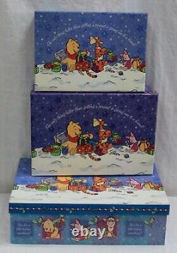 Rare Ensemble de 3 boîtes de rangement empilables de Noël Winnie l'ourson des années 1990, neuf