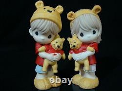 T Precious Moments-disney-boy/girl Withwinnie The Pooh Doll/ears/hat-rare Set Of 2