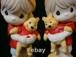 T Precious Moments-disney-boy/girl Withwinnie The Pooh Doll/ears/hat-rare Set Of 2