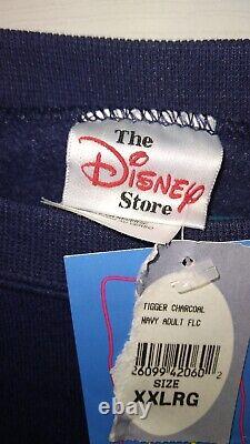 VTG Disney Store Pull à col ras du cou Winnie l'ourson bleu marine avec Tigrou XXL neuf avec étiquette