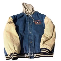 Veste Varsity en Denim à Capuche Eeyore Disney Vintage Années 90 Homme Grande Brodée
