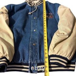 Veste Varsity en Denim à Capuche Eeyore Disney Vintage Années 90 Homme Grande Brodée