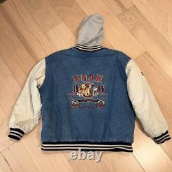 Veste bomber en denim vintage Disney Winnie l'Ourson à capuche taille XL