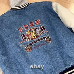Veste bomber en denim vintage Disney Winnie l'Ourson à capuche taille XL