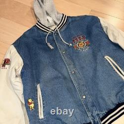 Veste bomber en denim vintage Disney Winnie l'Ourson à capuche taille XL
