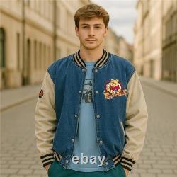 Veste de varsity en denim unisexe Winnie l'Ourson vintage des années 90 - Choix tendance