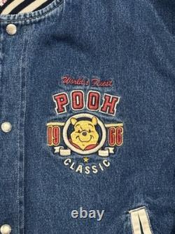 Veste varsity en denim vintage des années 90 Disney Winnie l'Ourson