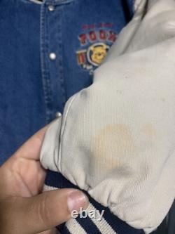 Veste varsity vintage Winnie l'Ourson bomber en denim Disney crew loyal et rare