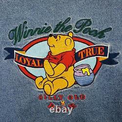 Vintage 90s Disney Winnie Le Pooh Brodé Khaki Denim Varsity Veste Grande