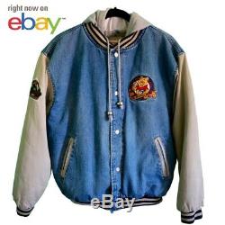 Vintage Disney Store Winnie L'ourson Denim Varsity Jacket Avec Capuchon Taille Adulte M