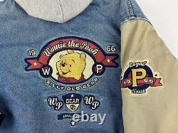 Vintage Winnie Le Pooh Varsity Veste Denim Jean Disney 90s À Capuche R4