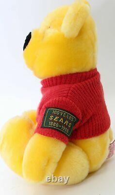Vtg Disney Winnie The Pooh 10 Plush Doll Red Sweater Sears 100 Ans 1886-1986