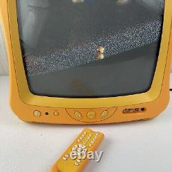 Vtg Disney Winnie l'ourson 13 TV couleur jaune avec télécommande sans couvercle de batterie manquant.