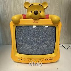 Vtg Disney Winnie l'ourson 13 TV couleur jaune avec télécommande sans couvercle de batterie manquant.
