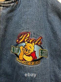 Vtg Winnie The Pooh Disney Store Denim Quilted Varsity Jean Jacket Taille XXL