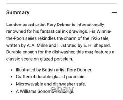 Williams Sonoma S/4 Rory Dobner Tasses Winnie l'Ourson 19 OZ NOUVEAU Série Stuck