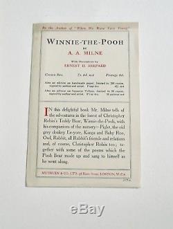 Winnie L'ourson Par A. A. Milne Première Édition 1926