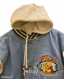 Winnie Le Pooh Vtg Disney Denim Veste Varsity À Capuche, Petite Petite, Orée Une Fois