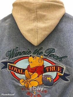 Winnie Le Pooh Vtg Disney Denim Veste Varsity À Capuche, Petite Petite, Orée Une Fois