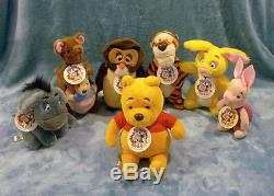Winnie The Pooh 7x Peluches Vintage 80 'sun Et Star Japan Peluche Ensemble Complet Rare