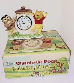 Winnie l'Ourson, horloge à remontage Sears, jolie dans sa boîte d'origine, fonctionnelle en 1964.