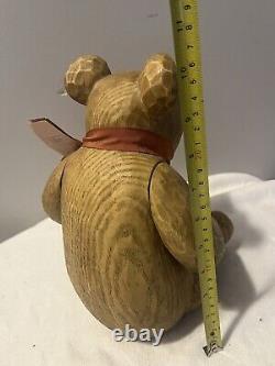 Winnie l'ourson classique figurine en bois avec articulations aux bras et aux jambes, étiquette, ruban